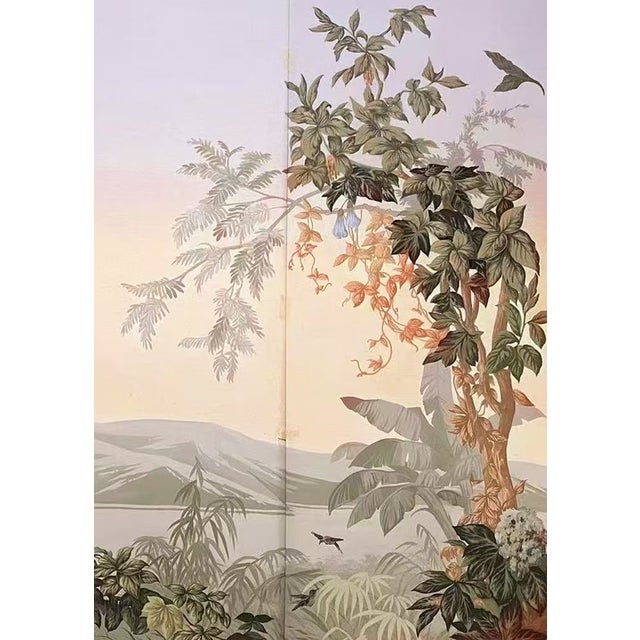 36" * H96" * 3ps,‌ Hand-Painted Tropical Botanical Wallpaper, Dreamy Rainforest Floral Wallpaper For Sale - Image 4 of 4