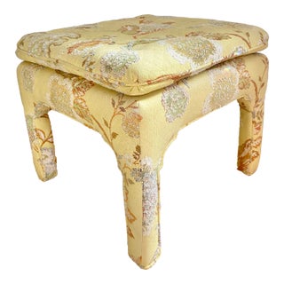 Mid 20th Century Chinoiserie Style Floral Parsons Needlepoint Style Upholstery Stool For Sale