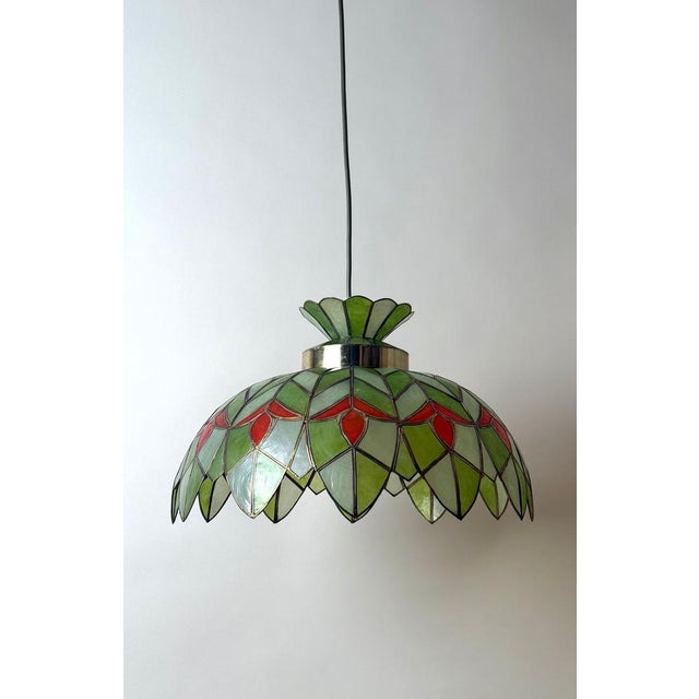 Handcrafted Palm Beach Capiz Shell Lotus Pendant, 1970s For Sale - Image 9 of 15