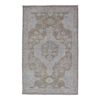 Oushak Rug With Warm Beige and Ivory Tones Accented by Soft Blue 2'11 X 5'0 For Sale