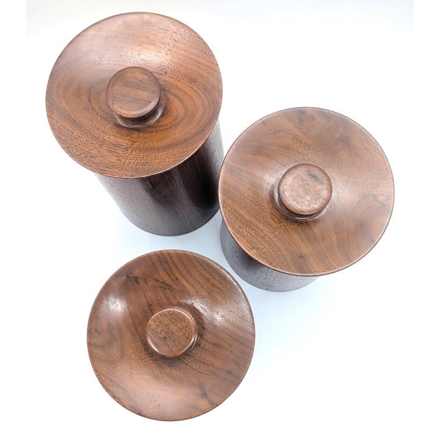 Mid 20th Century Teak Wood Canisters, Set of 3 For Sale - Image 10 of 14