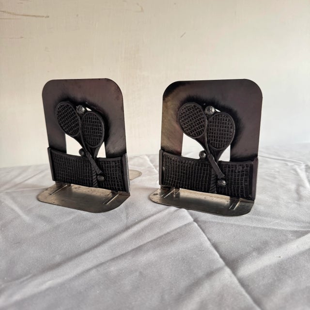 Silver 1980s Metzke Pewter Tennis Rackets Bookends- A Pair For Sale - Image 8 of 9
