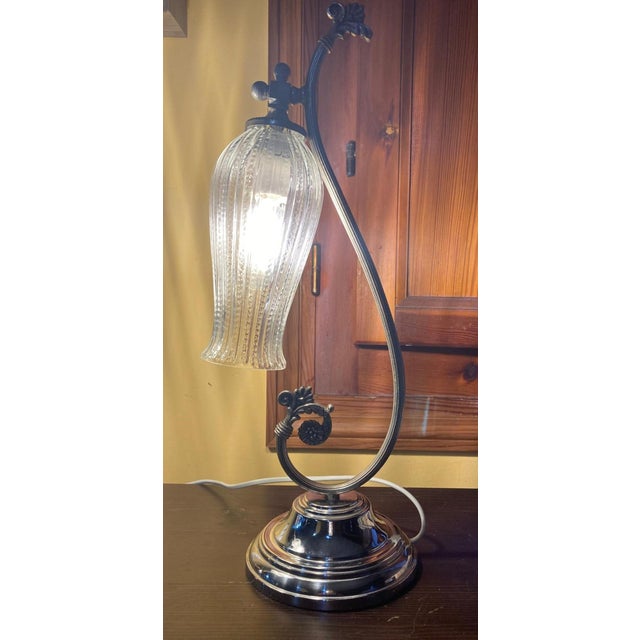 Neoclassical Table Lamps with Drop Glass Shades in Silver and Chrome, 1950s, Set of 2 For Sale - Image 4 of 10