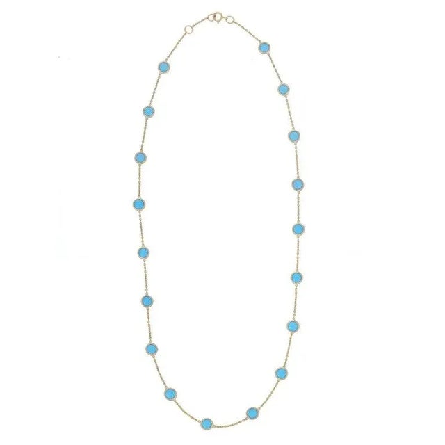 Modern 18k Solid Gold Turquoise Necklace Dainty Gemstone Station Chain by VRJewels For Sale - Image 3 of 8