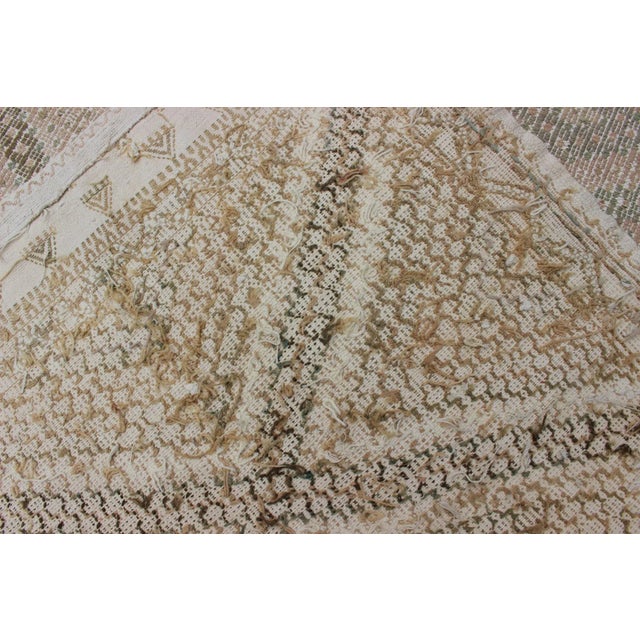 Tan Green, Salmon Vintage Turkish Embroidered Rug With Geometric Diamond Design For Sale - Image 12 of 13