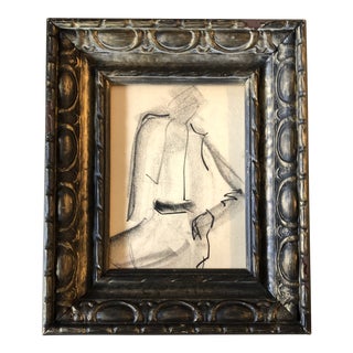 Original Vintage Abstract Fashion Charcoal Study Drawing Vintage Frame 1950’s For Sale