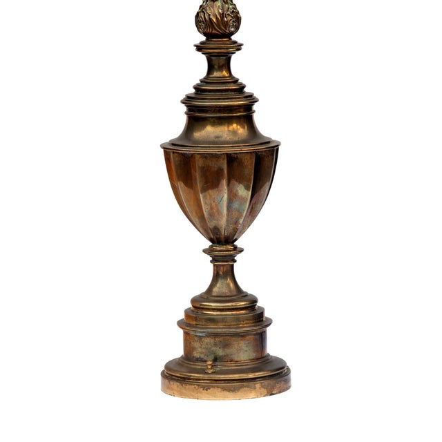 Midcentury Neoclassical Solid Brass Stiffel Lamp With Rh Linen Barrell Shade For Sale In Los Angeles - Image 6 of 7