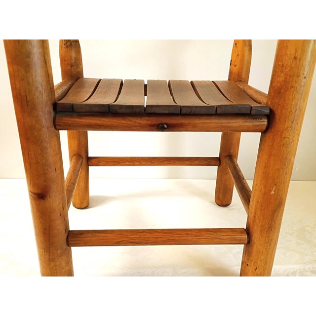 Vintage Handmade Child’s Wood Armchair, Rustic Slat Seat Kids Accent Chair, Primitive English Cottage Nursery Fireplace Mantel Decor Piece For Sale - Image 11 of 13