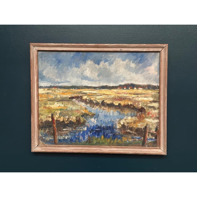 Niels Mandrup Bruun, Marshland from Ribe, 1937, Oil Painting on Canvas, Framed For Sale - Image 16 of 18