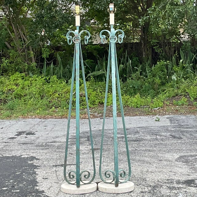 Mid 20th Century Vintage Boho Patinated Ring Floor Lamps - a Pair For Sale - Image 5 of 7