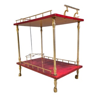 Italian Lacquered Goatskin Parchment Serving Bar Cart by Aldo Tura, 1960s For Sale