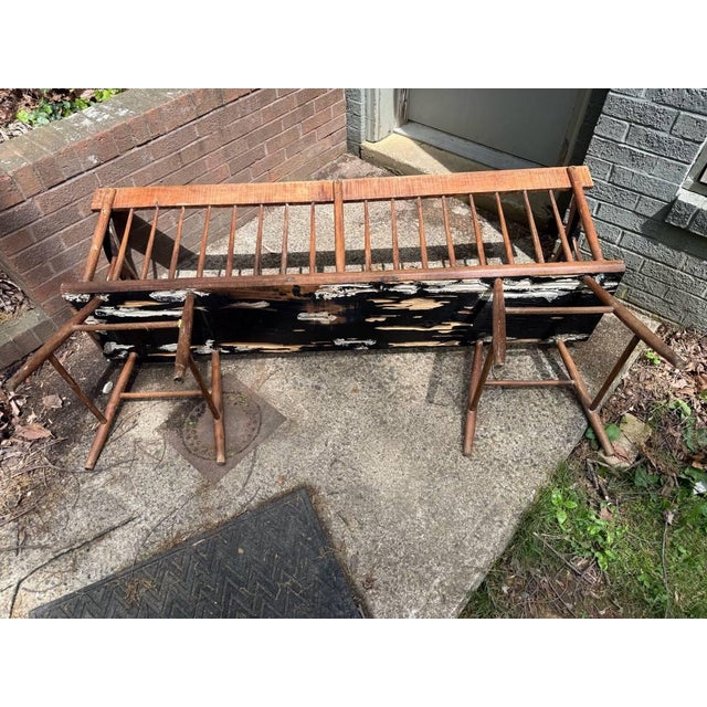 Wood 19th Century Antique Early American Primitive Style Solid Pine Deacon Bench For Sale - Image 7 of 11