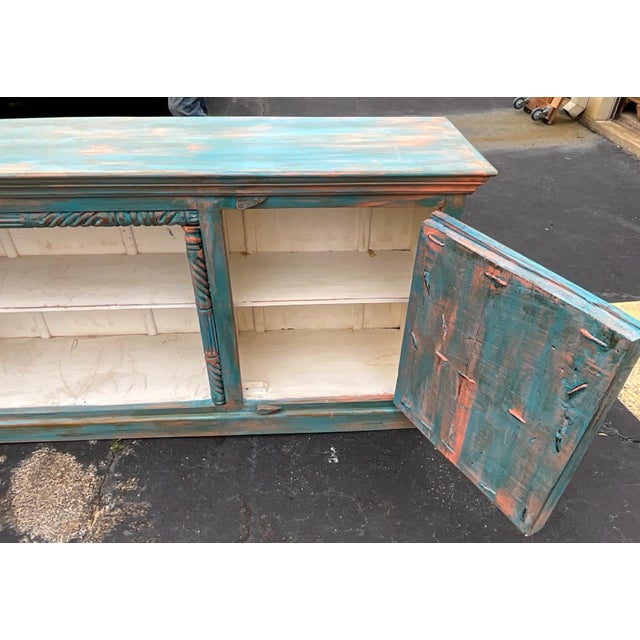 19th-C. Rustic Primitive Farmhouse Modern Painted Credenza / Cabinet / Sideboard For Sale - Image 4 of 6