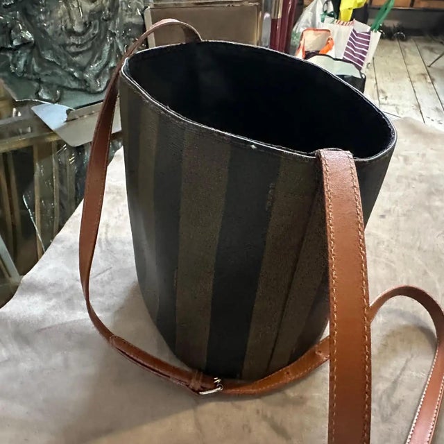 1980s Contemporary Canvas and Leather Fendi Shoulder Bucket Bag For Sale - Image 10 of 11