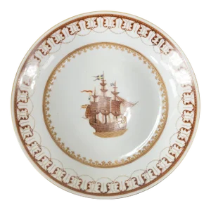 Chinese Export Porcelain Plate With Ship