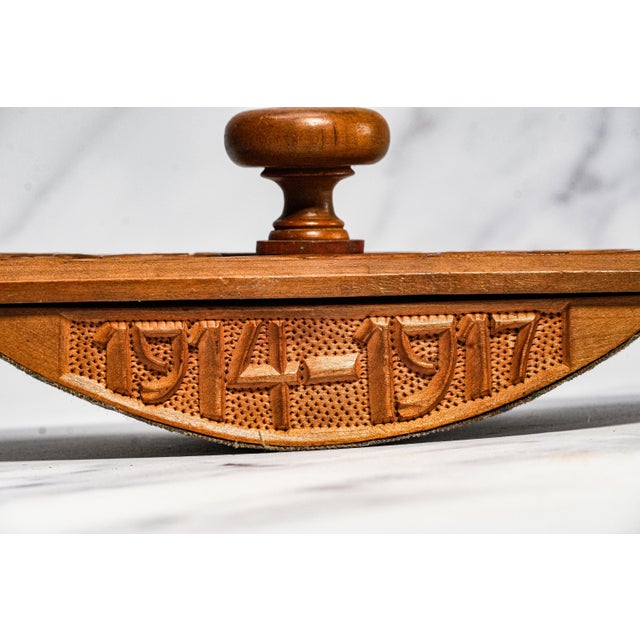 Oversized Antique Art Nouveau Carved Wood Ink Blotter Paperweight World War I 1914–1917 European Folk Art Desk Accessory For Sale - Image 4 of 15