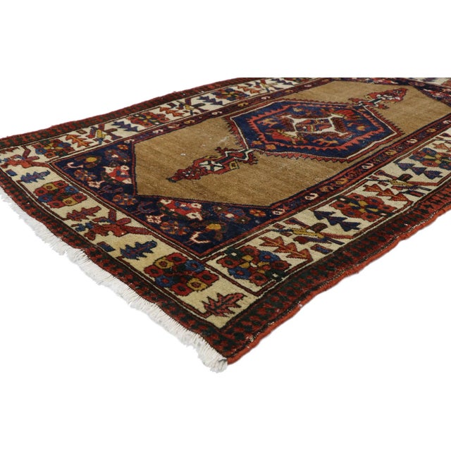 Antique Persian Malayer Rug with Mid-Century Modern Style 03'07 x 05'11. Emanating sophistication and nomadic charm with...