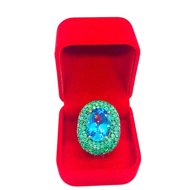 Art Deco Bochic “Orient” Vintage Ruby & Yellow Sapphire Ring Set In 18 K Gold & Silver For Sale - Image 3 of 12