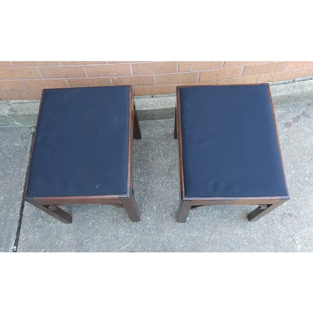 Mid 20th Century Pair of Chippendale Style Mahogany and Upholstered Foot Stools For Sale - Image 5 of 6