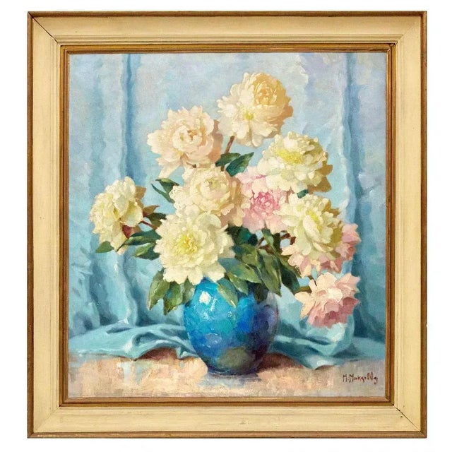 Maximilian Maxolli, Still Life with Peonies, Oil on Canvas, Framed For Sale - Image 5 of 5