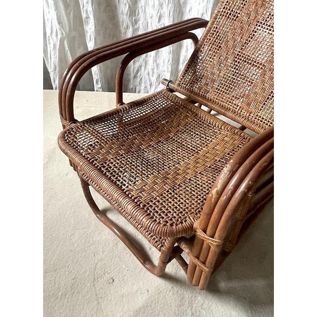 Mid-Century Adjustable Rattan Chaise Lounge with Retractable Footrest, Japan For Sale - Image 12 of 14
