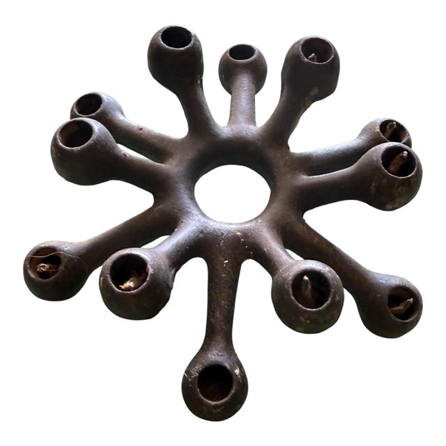 Sculptural Brutalist Multi-Arm Iron Candle Holder / Candelabra For Sale - Image 4 of 5
