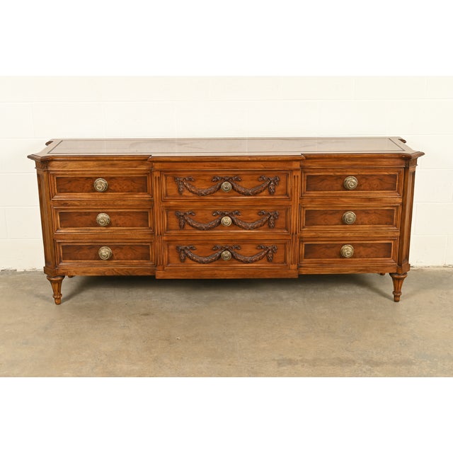An exceptional French Regency Louis XVI style triple dresser or credenza By Karges Furniture USA, Circa 1970s Gorgeous...