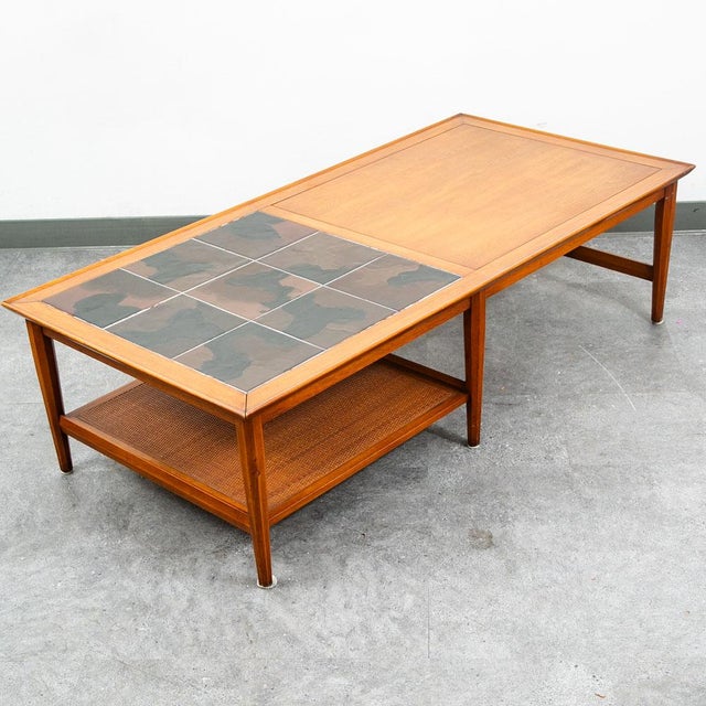 Mid Century Modern Coffee Table Heritage Shelf Tile Walnut Wood Wide Vintage MCM For Sale - Image 11 of 12