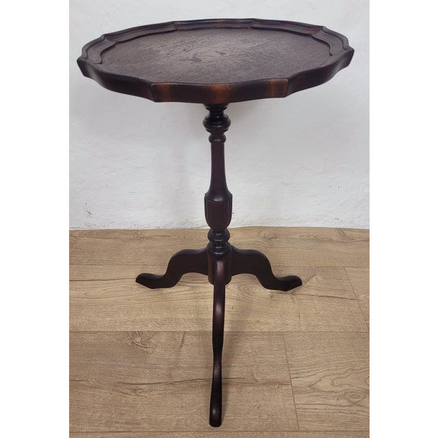 Vintage Wine Tripod Table Piecrust Scalloped Edge English 1950 Postage Available For Sale - Image 15 of 18