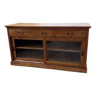 Walnut Sideboard with Glass Doors, 1970s For Sale