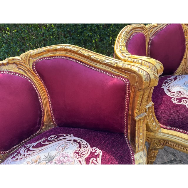 1960 French Louis XVI Burgundy Beech Velvet Sofa Set 3 PCS For Sale - Image 14 of 18
