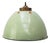 Vintage Brass and Green Enamel Pendant Light with Frosted Glass For Sale