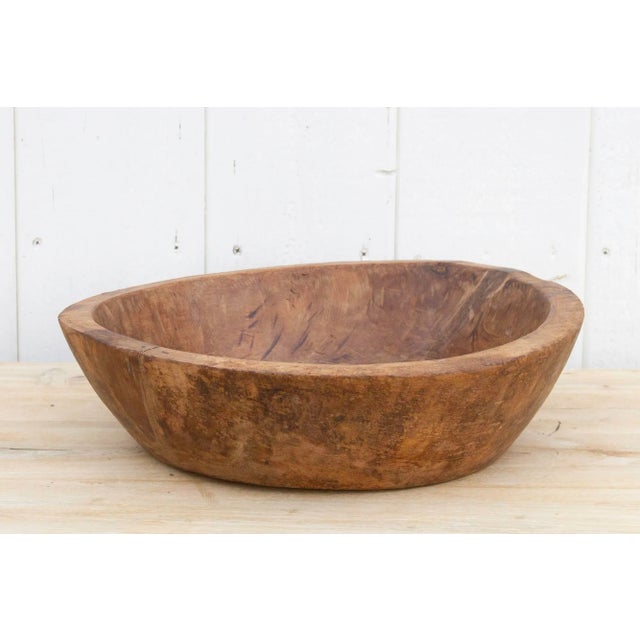 Farmhouse Primitive Wooden Bowl For Sale - Image 3 of 9