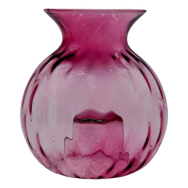 Vintage Pilgrim Optic Plum Candle Vase - Upside Down Design - 5.5" Hand Blown For Sale