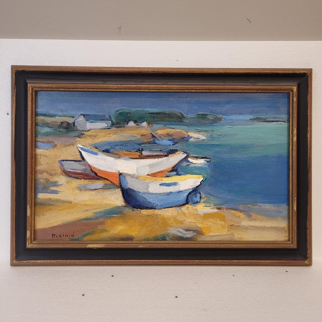 1970s Mainié, Boats on the Shore Mainié, 1970s, Oil on Canvas, Framed For Sale - Image 5 of 18