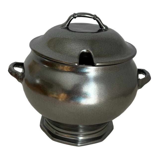1990s Juliska Stoneware Brushed Pewter Soup Tureen. Discontinued. For Sale