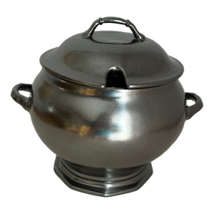 1990s Juliska Stoneware Brushed Pewter Soup Tureen. Discontinued.