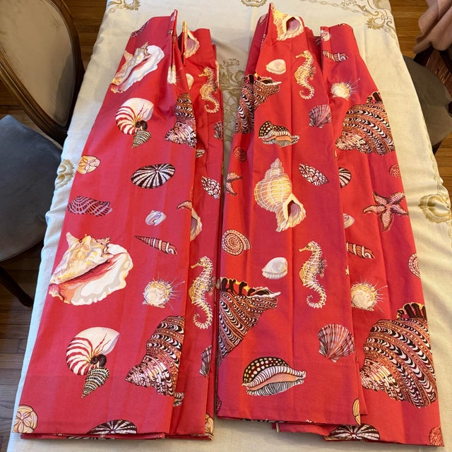 Vintage Terry Knipschild Shell Print Pinch-Pleat Drapery Panels, a Set of 4 For Sale - Image 9 of 9