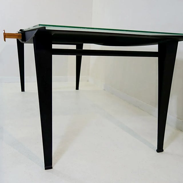 Mid-Century Modern Dining Table with Black Steel Frame & Sandblasted Glass Top, 1970s For Sale - Image 4 of 10