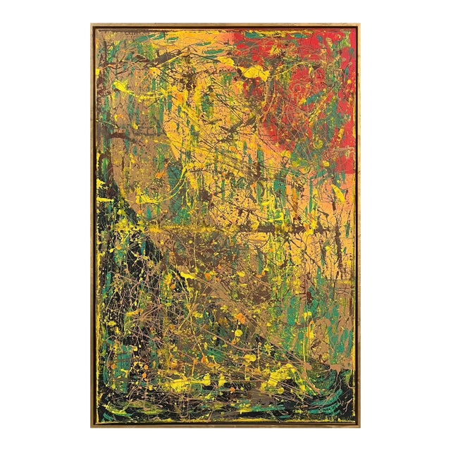Vibrant Modern Abstract Drip Painting - Framed - Signed For Sale