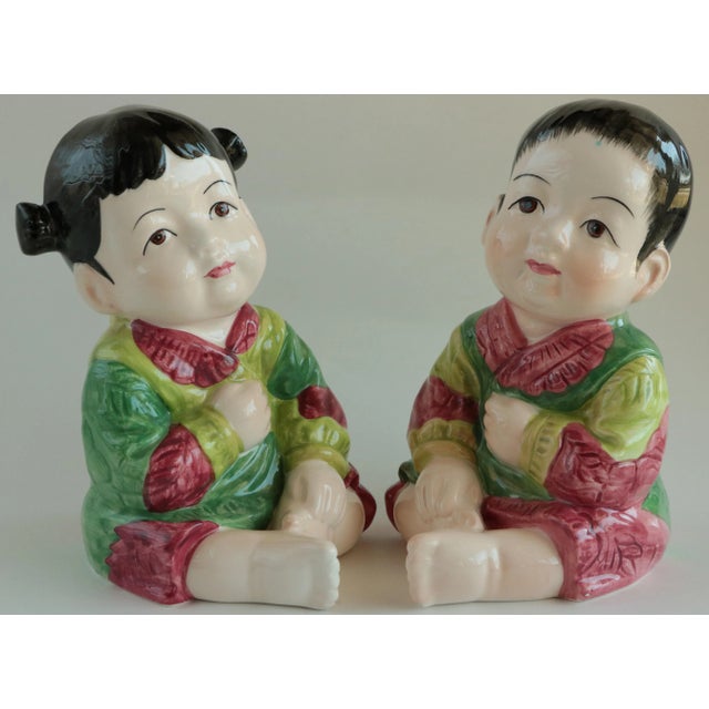 Rose Vintage Chinese Porcelain Children - Famille Rose Boy & Girl For Sale - Image 8 of 8