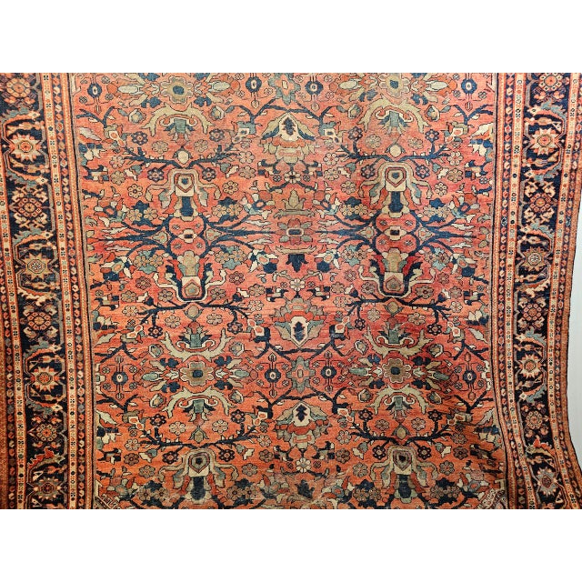 Antique Persian Mahal Sultanabad Rug, Hand-Knotted Wool, Geometric Pattern, Rust & Turquoise, 9x12 For Sale - Image 14 of 17