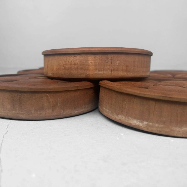 Brown Japanese Wooden Plum Blossom Ornaments, 1920s, Set of 9 For Sale - Image 8 of 17