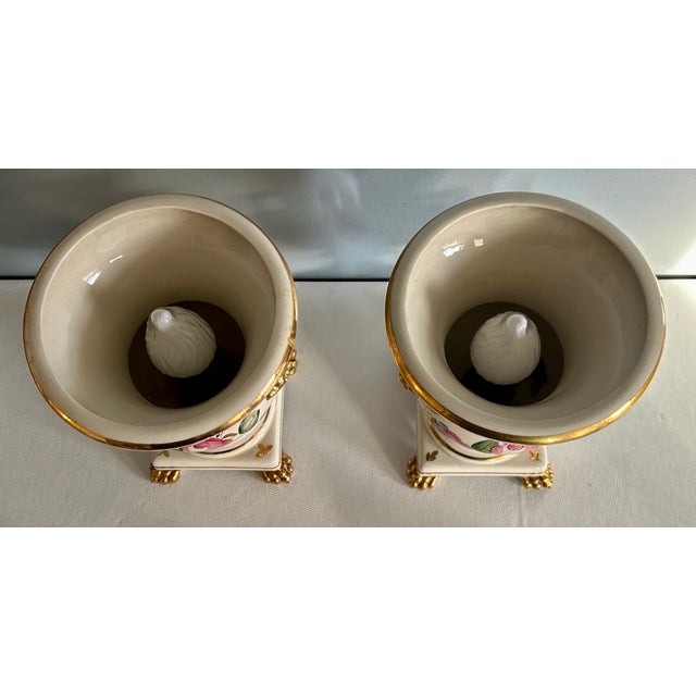 Vtg. Pair of Italian Charleston Line Porcelain Lidded Lamp W/Roses For Sale - Image 13 of 13