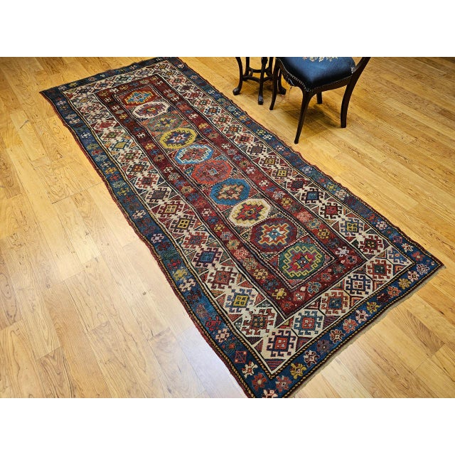 Antique Caucasian Kazak Runner, Handwoven Wool, Medallion Geometric Design, 4' x 10' For Sale In Chicago - Image 6 of 18