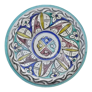 Mid 20th Century Moroccan Ceramic Plate With Colorful Floral Pattern