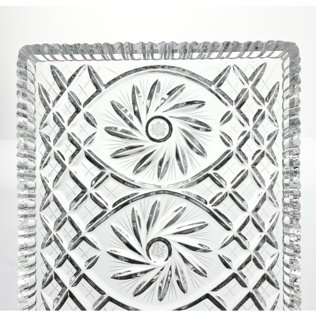 American 1940s Vintage American Pinwheel Heavy Cut Crystal Large Vanity Dresser Tray For Sale - Image 3 of 7