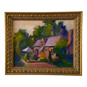 "University Hills 1920s Cottage" Contemporary Original Plein Air Painting by Marina Movshina, Framed
