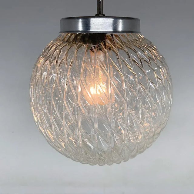 Mid-Century Czechoslovakian Clear Glass Ball Pendant Light, 1970s For Sale - Image 9 of 10