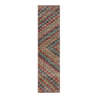 Vintage Distressed Runner Rug, Mosaic Multicolor Geometric Design - Rug & Kilim For Sale